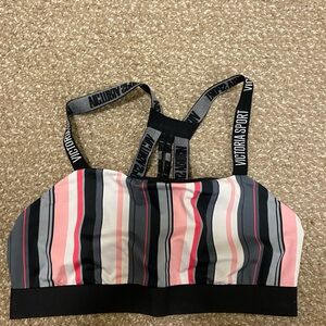 PINK Victoria's Secret Striped Sports Bra - Black, Pink, Gray